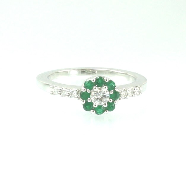 14 Karat White Diamond  And Emerald Ring